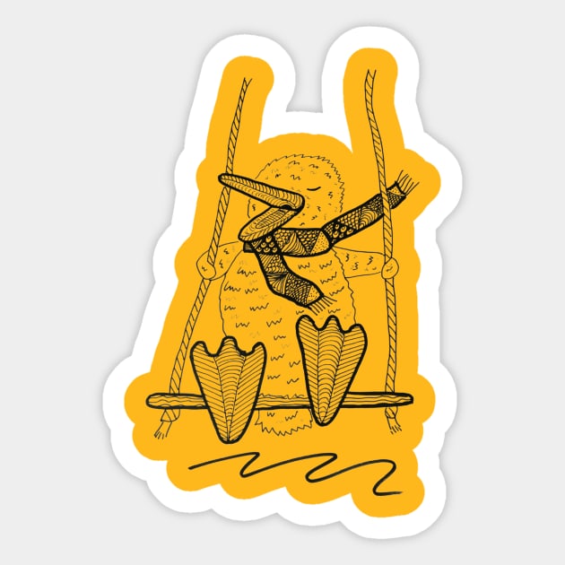 Duck on a swing Sticker by Puddle Lane Art